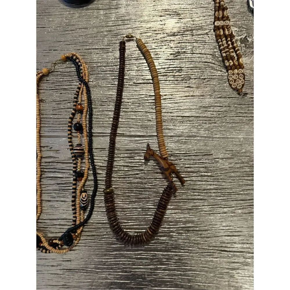 Set of 2 Wooden Tribal Beads & Carved Giraffe Necklace Set Handmade